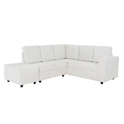 Sofá de Canto 5 Lugares com Puff Sofia Pena 1,96M x 1,01M Marfim - 5