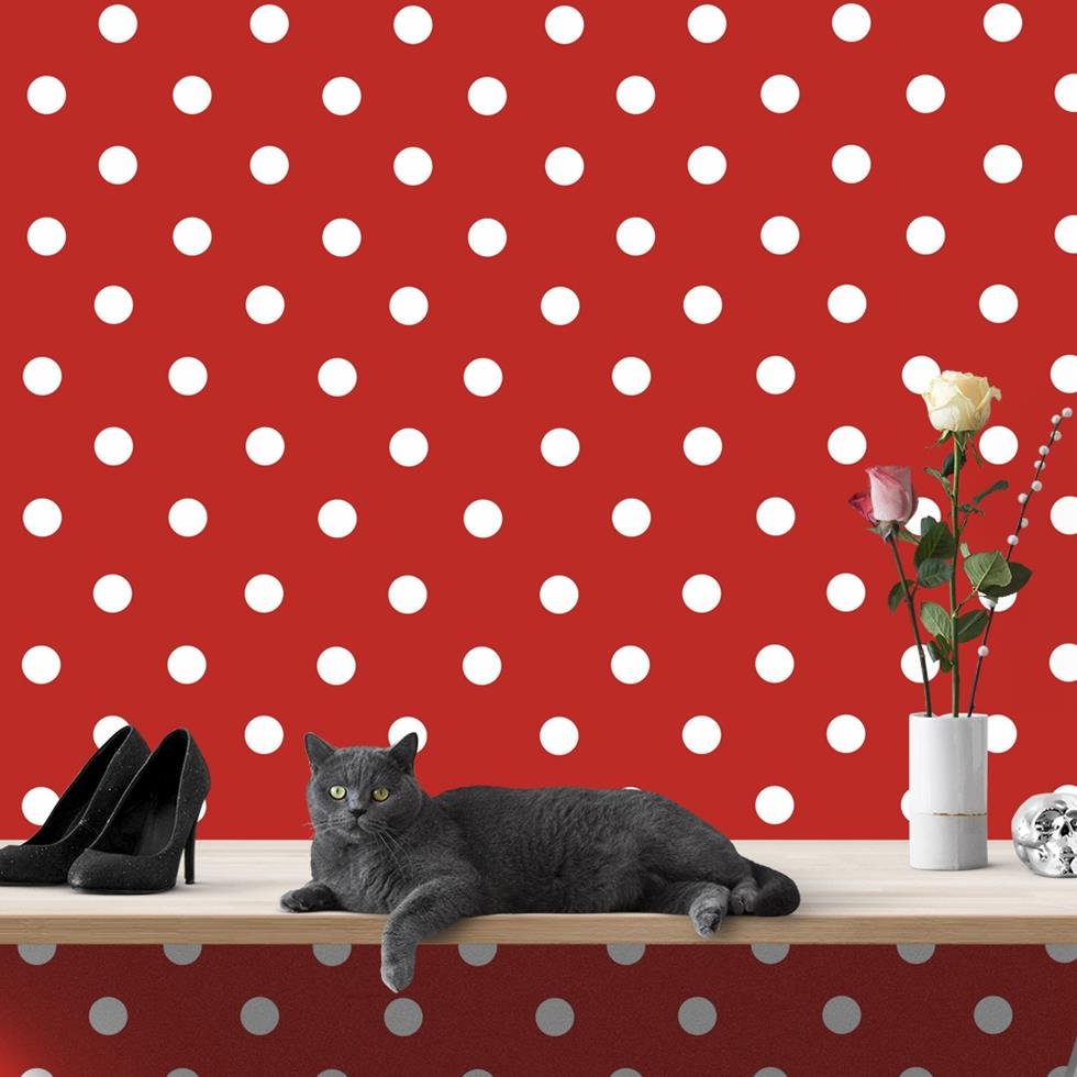 Papel de Parede Adesivo Poá Vermelho 758695 Rolo 0,58x3M - 1