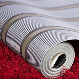 Papel de Parede Listrado Marrom Escuro com Detalhes Dourado - 5