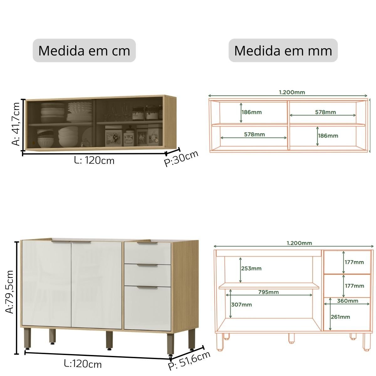 Cozinha Modulada Completa Vick 6 Peças Castanho Off White - 4