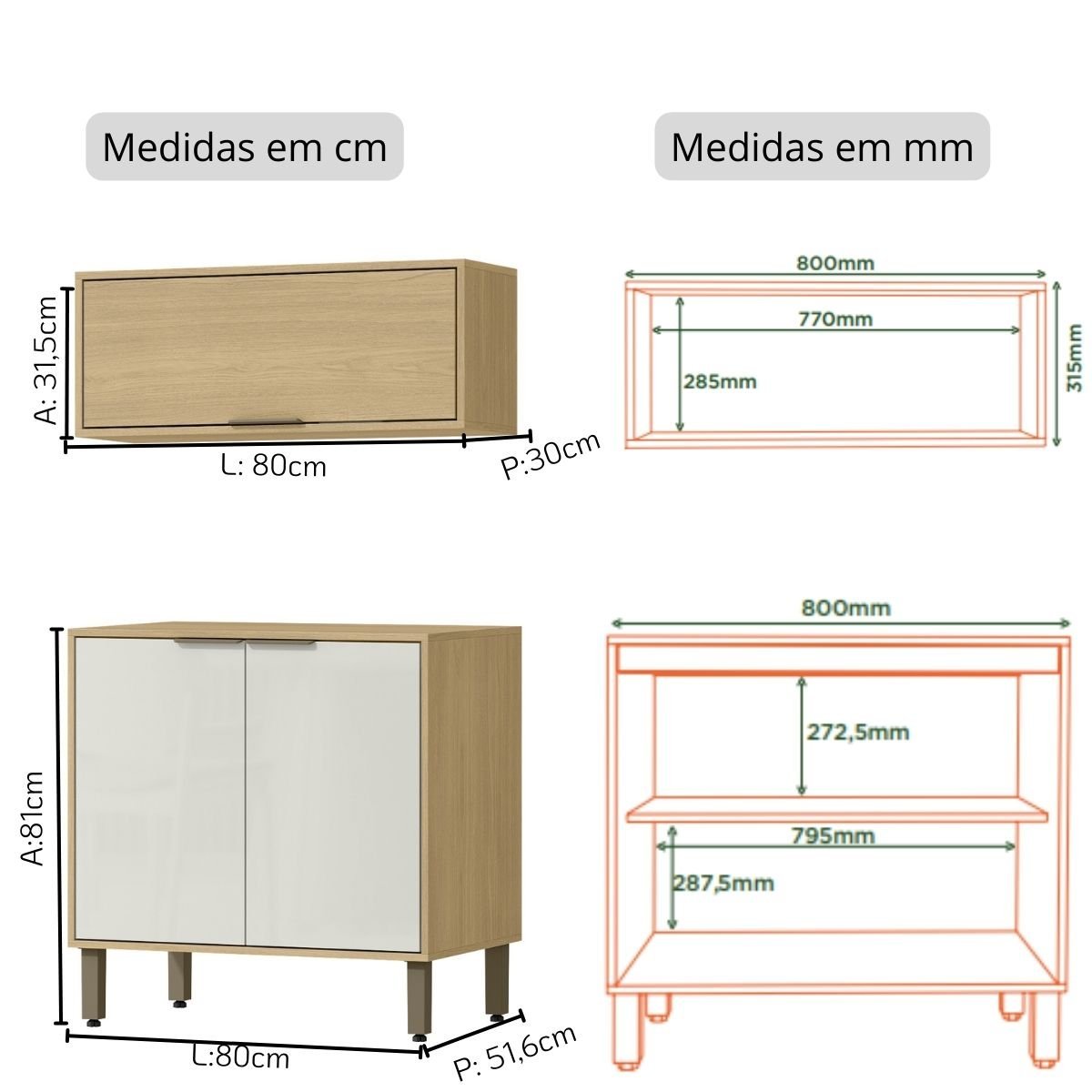 Cozinha Modulada Completa Vick 6 Peças Castanho Off White - 5