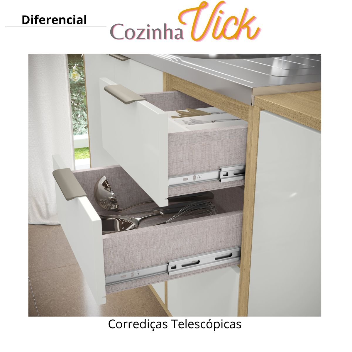 Cozinha Modulada Completa Vick 6 Peças Castanho Off White - 9