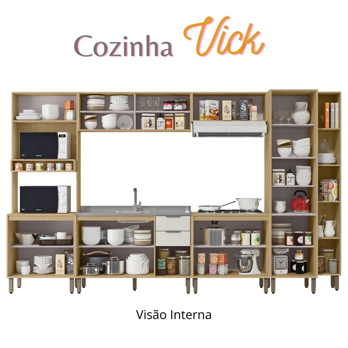 Cozinha Modulada Completa Vick 6 Peças Castanho Off White - 2