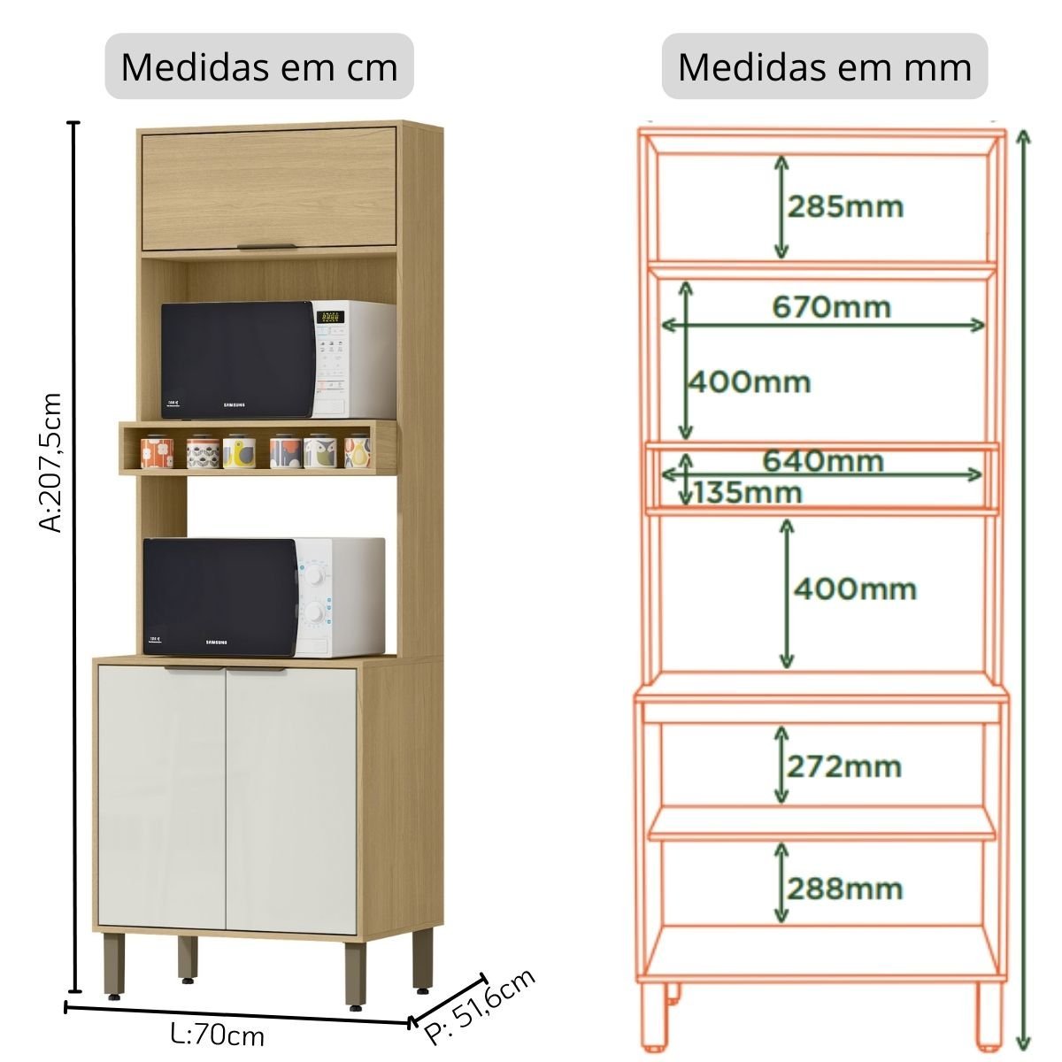 Cozinha Modulada Completa Vick 6 Peças Castanho Off White - 7