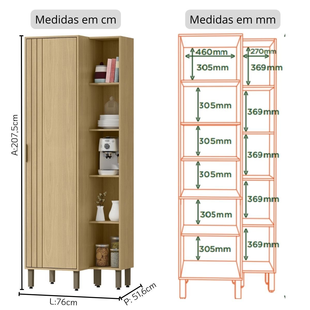 Cozinha Modulada Completa Vick 6 Peças Castanho Off White - 6