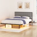 Ver imagem 3 de Cama Casal Flutuante com Cabeceira Estofada e Mesa Lateral Retrátil com Tomada Usb e Type-c