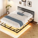 Ver imagem 6 de Cama Casal Flutuante 140x195 cm com Cabeceira Estofada e Mesas Retráteis USB