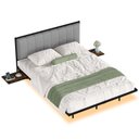 Ver imagem 2 de Cama Casal Flutuante com Cabeceira Estofada e Mesa Lateral Retrátil com Tomada Usb e Type-c