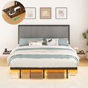 Ver imagem 2 de Cama Casal Flutuante 140x195 cm com Cabeceira Estofada e Mesas Retráteis USB