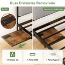Ver mais imagens de Cama Casal Flutuante 140x195 cm com Cabeceira Estofada e Mesas Retráteis USB