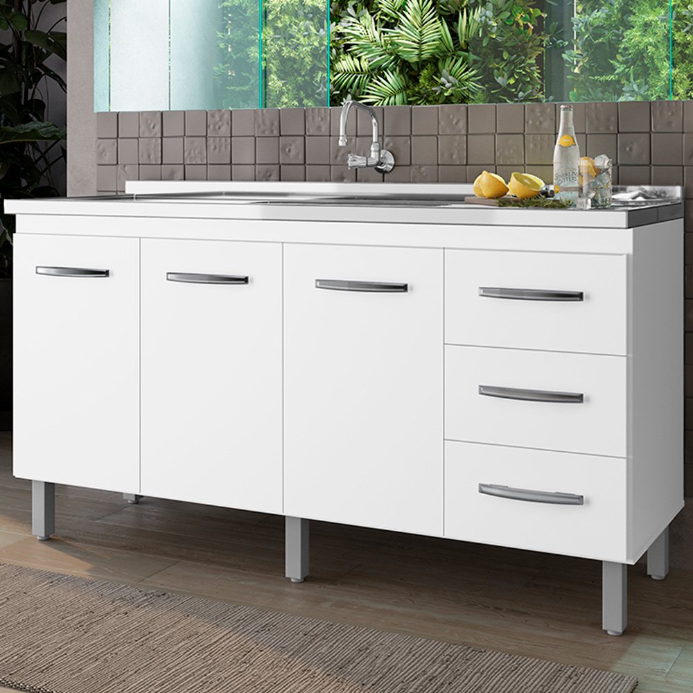 Ver imagem 2 de Balcao P/ Pia 150 Cm 3p Diana Branco Mobbs