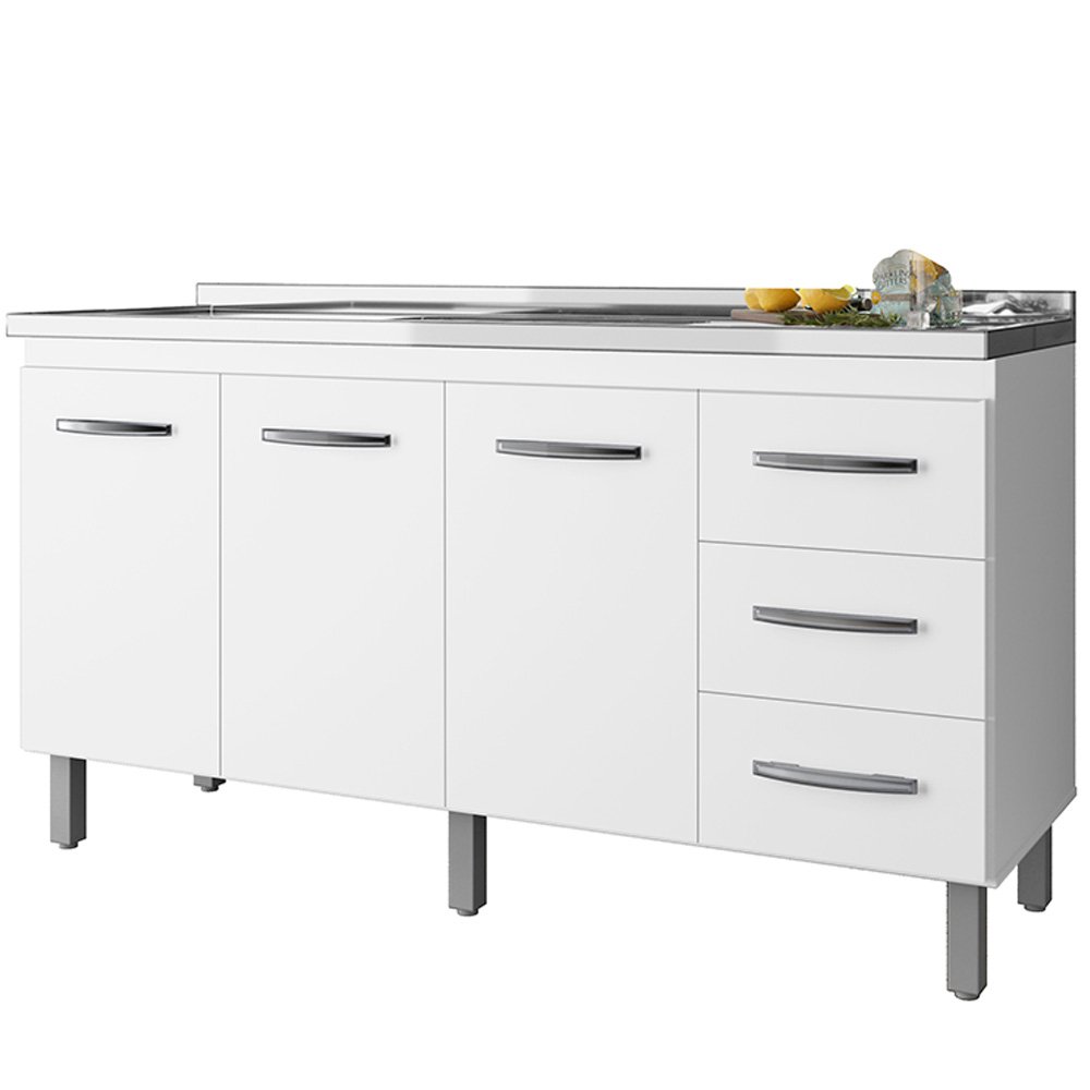 Balcao P/ Pia 150 Cm 3p Diana Branco Mobbs