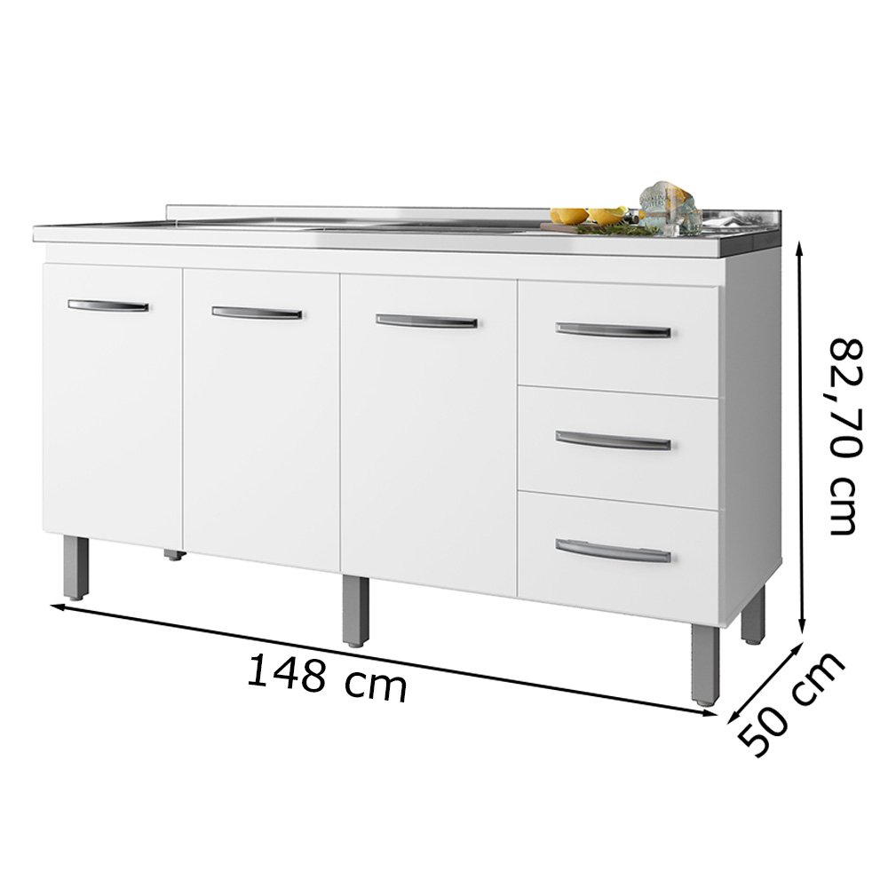 Ver imagem 3 de Balcao P/ Pia 150 Cm 3p Diana Branco Mobbs