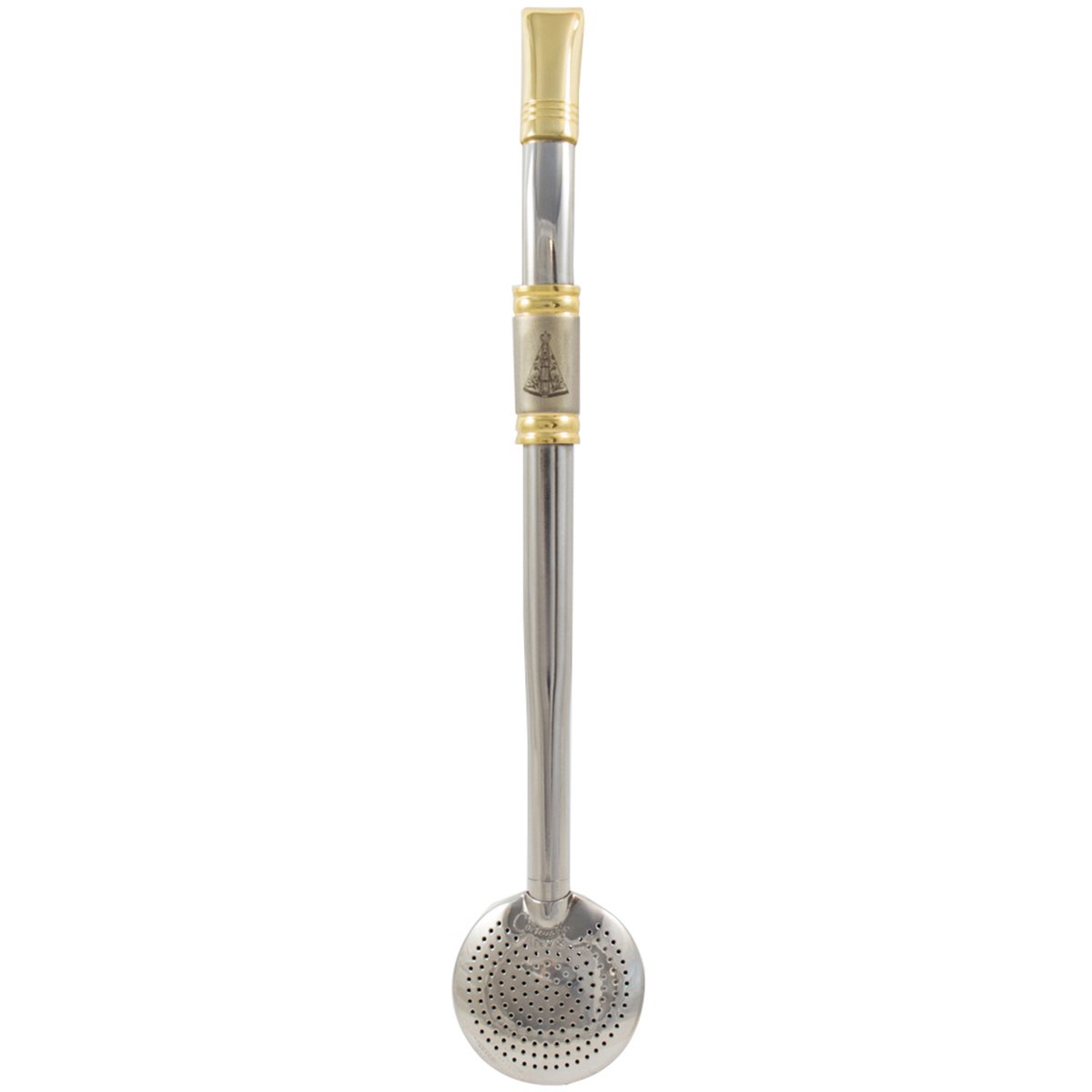 Bomba De Chimarrão Aço Inox Banho Ouro 18k Nossa Senhora Aparecida - 1