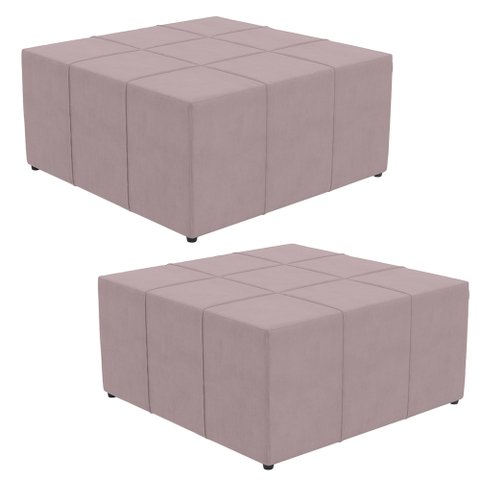 Kit 02 Puffs Decorativos Para Sala de Estar Quadrado Milano 90x90 W01 Suede Rosê - Lyam Decor