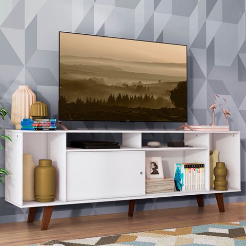 Rack para TV até 65 Polegadas Madesa Cancun com Pés Branco/Rustic 095Z Cor:Branco/Rustic