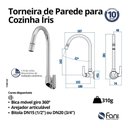 Ver imagem 6 de Torneira de Parede Cozinha Bica Móvel com Arejador Articulável Iris 1.1/2" Cromado (1168 C-42)