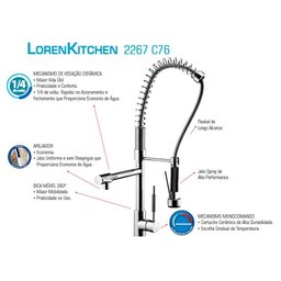 Misturador Monocomando Lorenkitchen 2267 C76 De Bancada Com Ducha Lorenzetti - 3