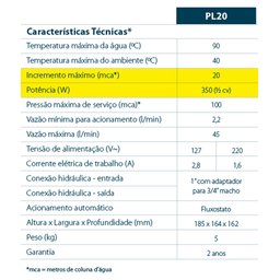 Pressurizador de Água Lorenzetti Pl20 350w 20 Mca 220v - 5