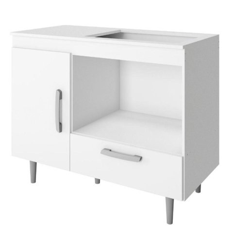 Balcão com Tampo para Cooktop 4 Bocas 1 Porta 105 cm Alecrim Branco Poliman