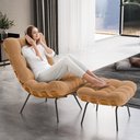 Ver imagem 2 de Poltrona Costela L02 com Puff Sala de Estar Bouclê Mostarda - Lyam Decor