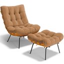 Ver imagem 1 de Poltrona Costela L02 com Puff Sala de Estar Bouclê Mostarda - Lyam Decor