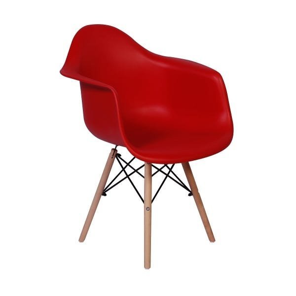 Cadeira Charles Eames Wood - Daw - com Braços - Design - Vermelha - 1