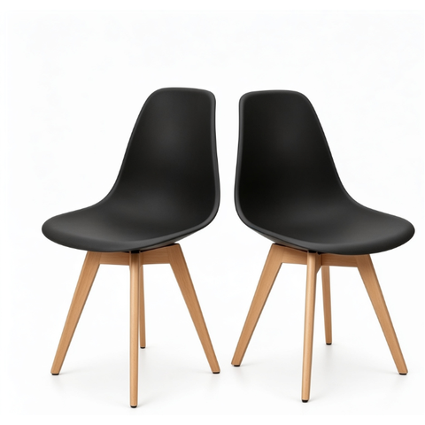 Kit 2 Cadeiras Eames Wood Leda Preta Polipropileno Base Madeira