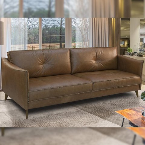 Sofá 3 Lugares para Sala de Estar Living 204cm Oásis T03 Couro Soft Mel - Lyam Decor