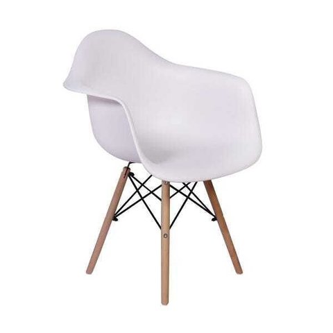 Cadeira Charles Eames com Braço Branca Polipropileno Base Madeira Sala Jantar