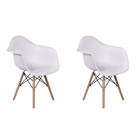 Kit 2 Cadeiras Charles Eames Wood Daw com Braços Design - Branca
