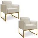 Ver imagem 1 de Kit 2 Poltronas Decorativas Base Industrial Dourada Maressa A19 Linho Grosso Bege - Ibiza
