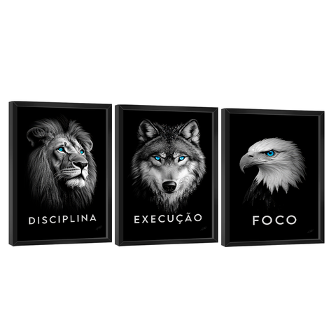 Quadro Decorativo Trio Foco, Disciplina e Execução Premium