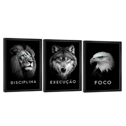 Quadro Decorativo Trio Foco, Disciplina e Execução Premium - 1 Quadro Decorativo Trio Foco, Disciplina e Execução Premium - 1