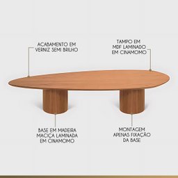 Mesa de Centro Orgânica em Madeira Maciça 130x60x30cm Dakota Ccs - 3