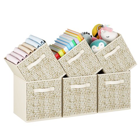 Kit com 6 Caixas Organizadoras Dobráveis em Tecido com Alça para Nicho 26,7x26,7x27,9cm Bege