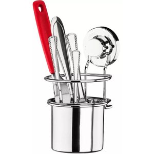 Suporte Para Talheres Utensílios Em Aço Cromado Com Ventosa