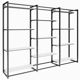 Conjunto Estante Cremalheira Central Com 11 Prateleiras Para Loja - Comac - Branco/Preto - 1