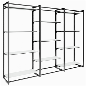 Conjunto Estante Cremalheira Central Com 11 Prateleiras Para Loja - Comac - Branco/Preto