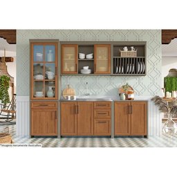 Módulo Cozinha Nesher Camponesa Balcão 2 Portas e 3 Gavetas c/ Tampo FendiOff/Freijó - 11