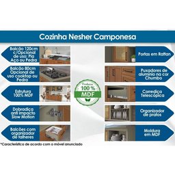 Módulo Cozinha Nesher Camponesa Balcão 2 Portas e 3 Gavetas c/ Tampo FendiOff/Freijó - 2