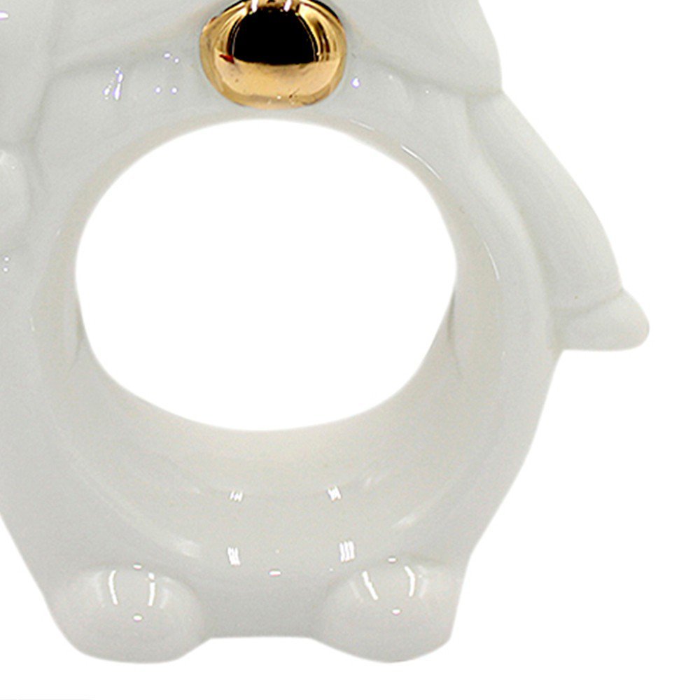 Porta Guardanapo Papai Noel Cerâmica Branco Dourado 11,5x7x3 D'Rossi DRossi - 3