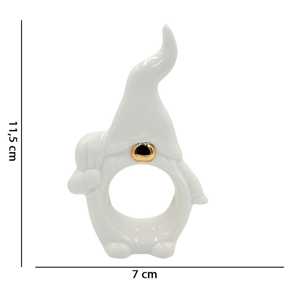 Porta Guardanapo Papai Noel Cerâmica Branco Dourado 11,5x7x3 D'Rossi DRossi - 4