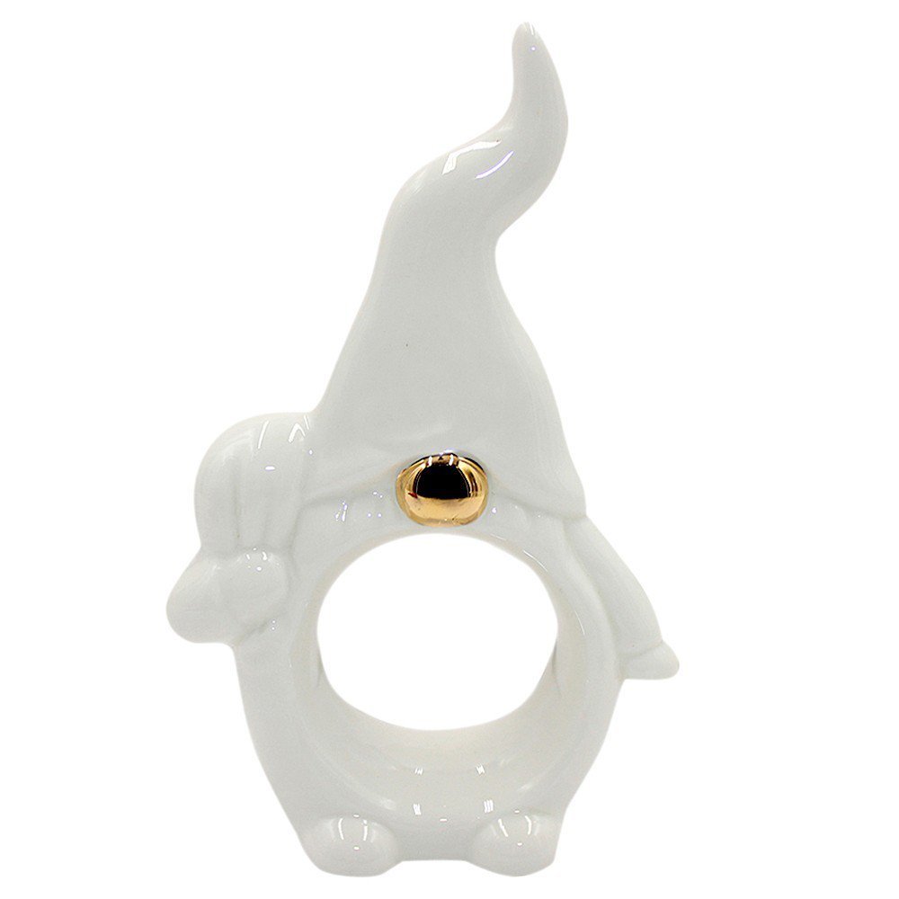 Porta Guardanapo Papai Noel Cerâmica Branco Dourado 11,5x7x3 D'Rossi DRossi - 1