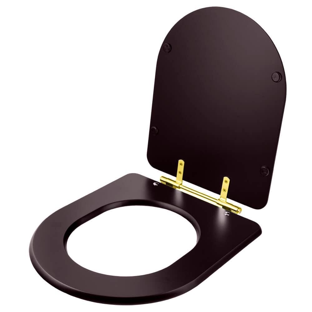 Assento Sanitário Carrara Marrom Fosco para vaso Deca Com Ferragem Dourada - 2