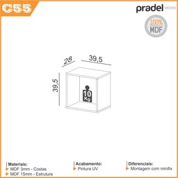 Nicho Decorativo Cubo 39,5x39,5cm 100% Mdf C55 Pradel Móveis Dalla Costa Freijó - 2 Nicho Decorativo Cubo 39,5x39,5cm 100% Mdf C55 Pradel Móveis Dalla Costa Freijó - 2