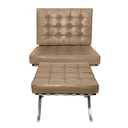 Ver imagem 2 de Poltrona com Banqueta Barcelona Base Inox Couro Natural Legitimo:areia