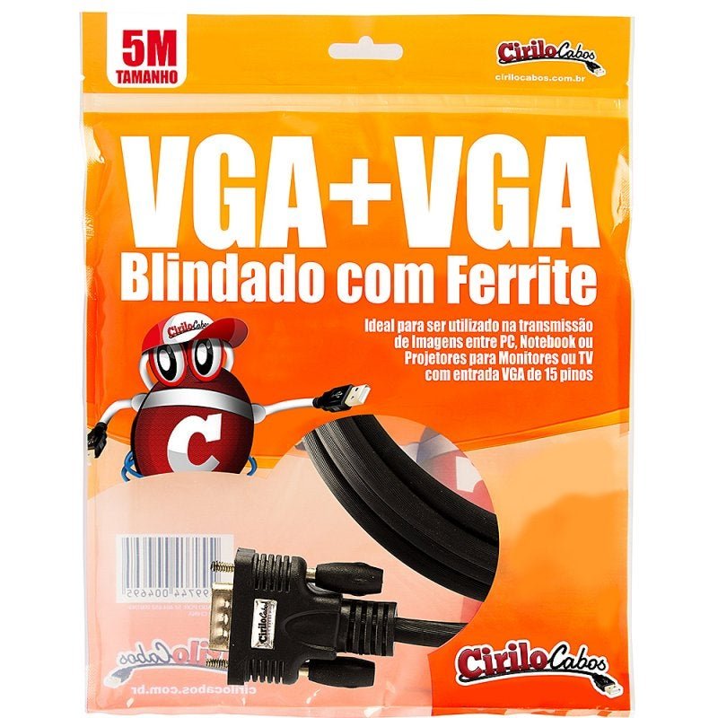 Cabo Vga Blindado com Ferrite, 5 Metros - Cirilo Cabos - 1