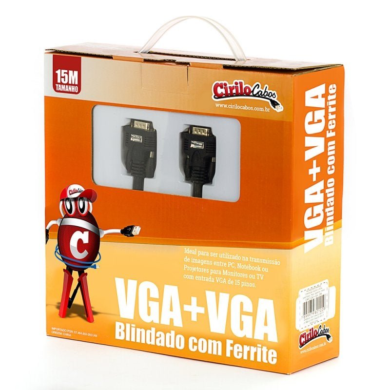 Cabo Vga Blindado com Ferrite, 15 Metros - Cirilo Cabos - 1