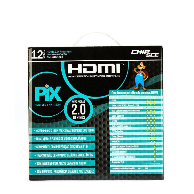 Cabo HDMI 2.0 - 4K, Ultra Hd, 3D, 19 Pinos - 12 Metros - 2